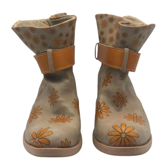 Moosefield Yellow Flowers Ankle Boots Women US 6.5 Tan Daisy Floral Boho Western - Picture 2 of 6